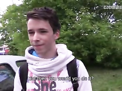 Beautiful teen dude got tricked by stranger with camera